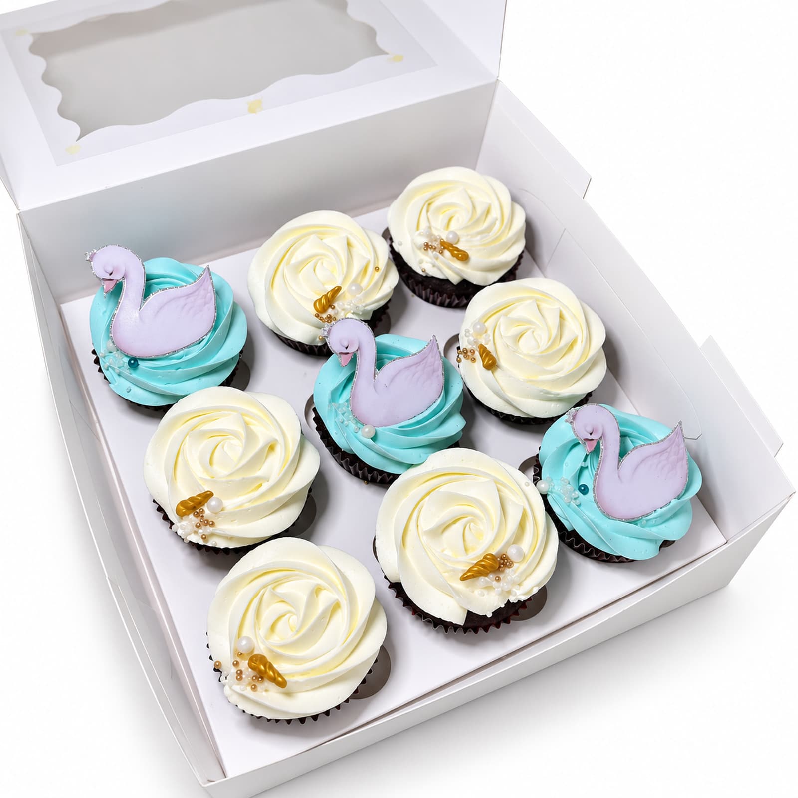 Blue Swan Cupcake Box