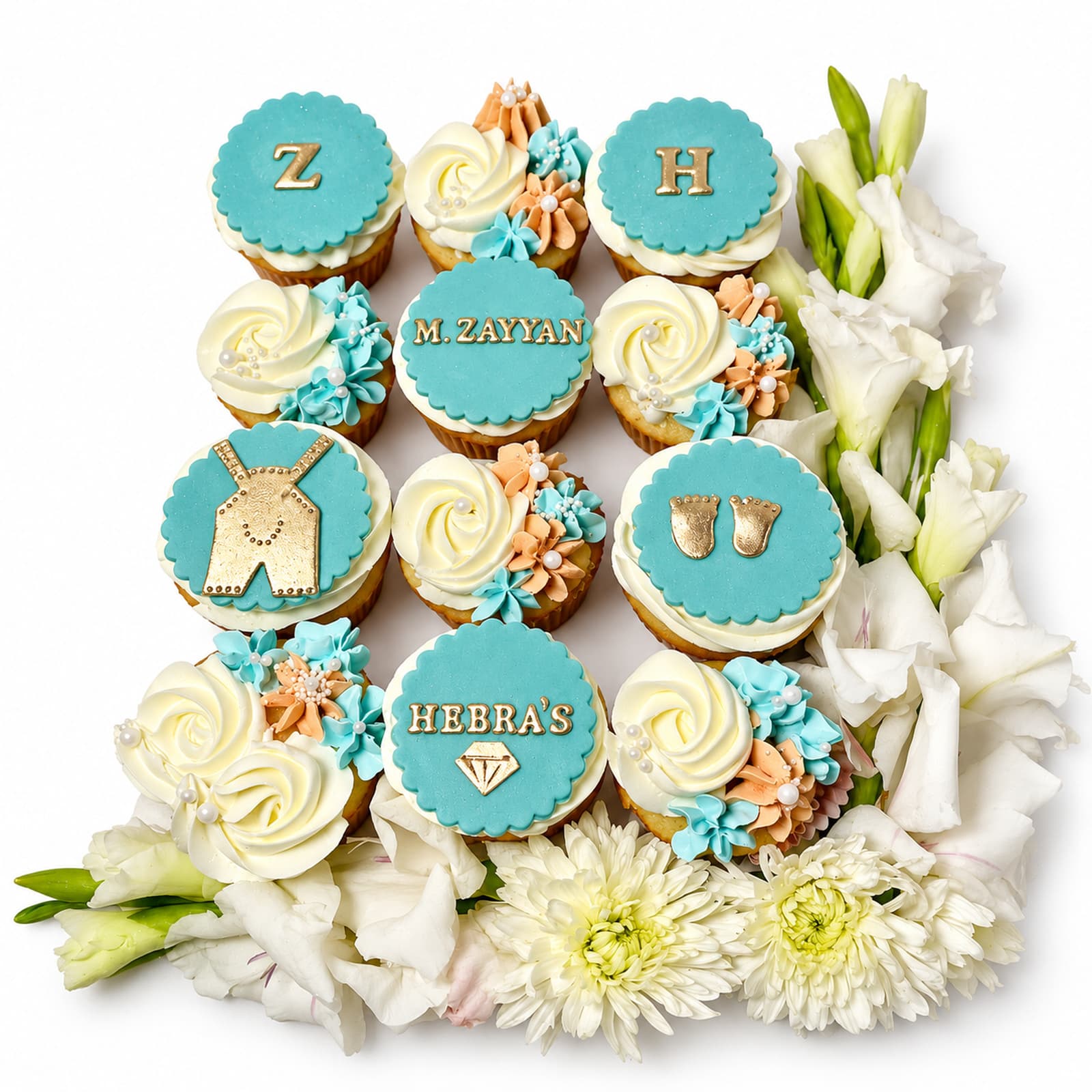 Turquoise Baby Theme Cupcake Bouquet