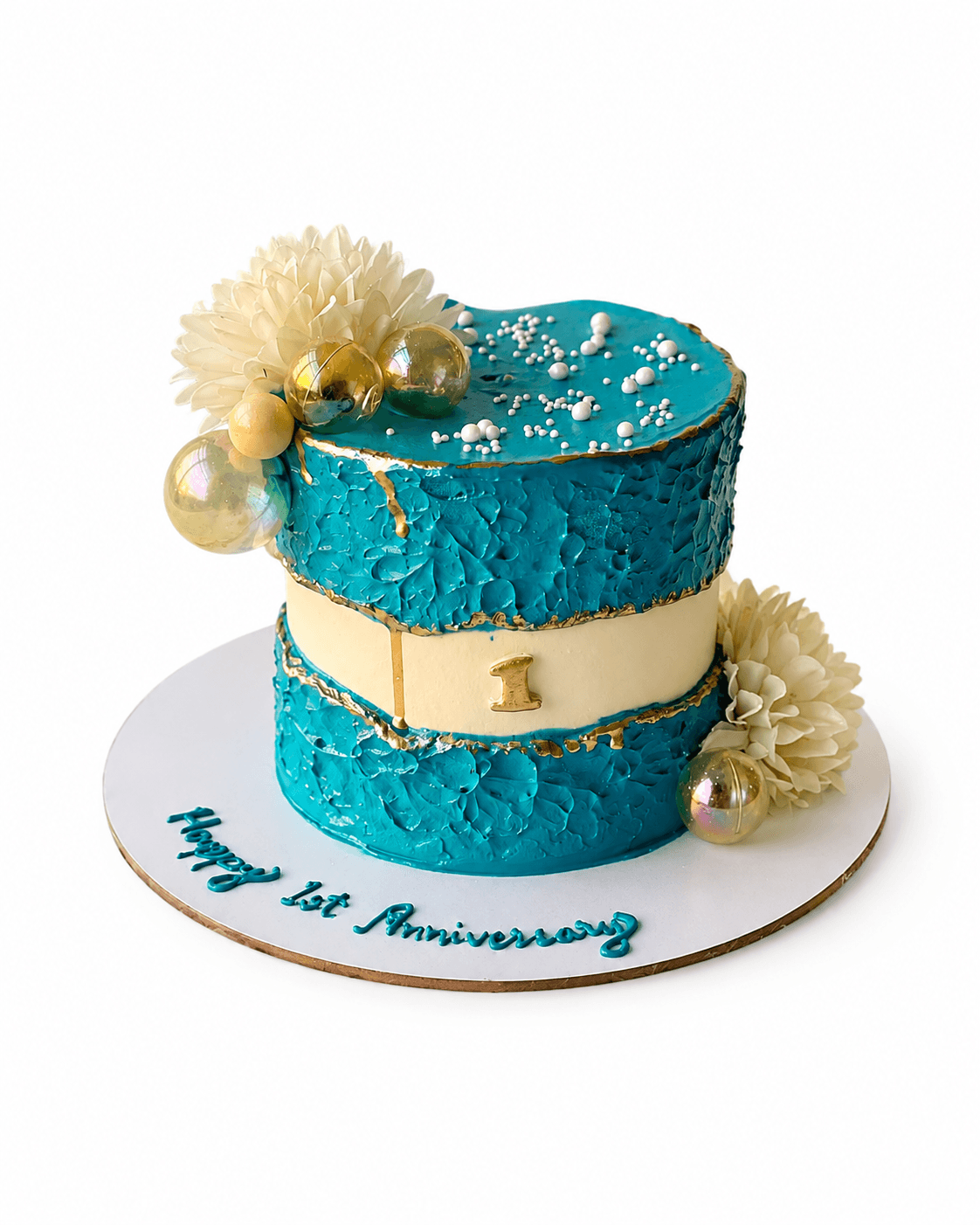 Teal and Gold Anniversary Cake