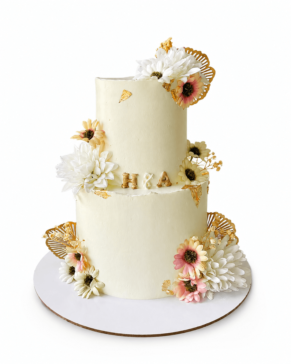 Ivory Flower Anniversary Cake