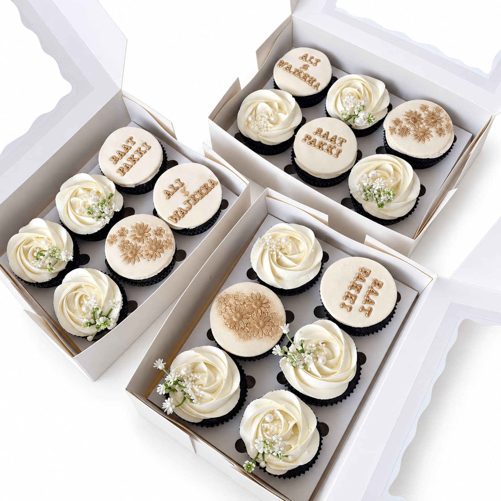 White & Gold Celebration Cupcake Gift Boxes