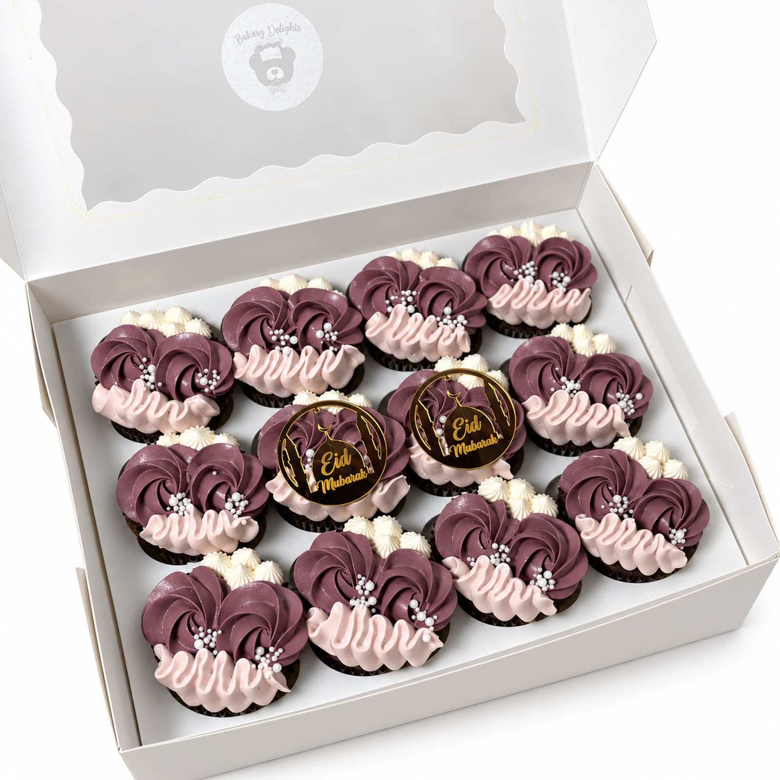 Purple Eid Mubarak Cupcake Box