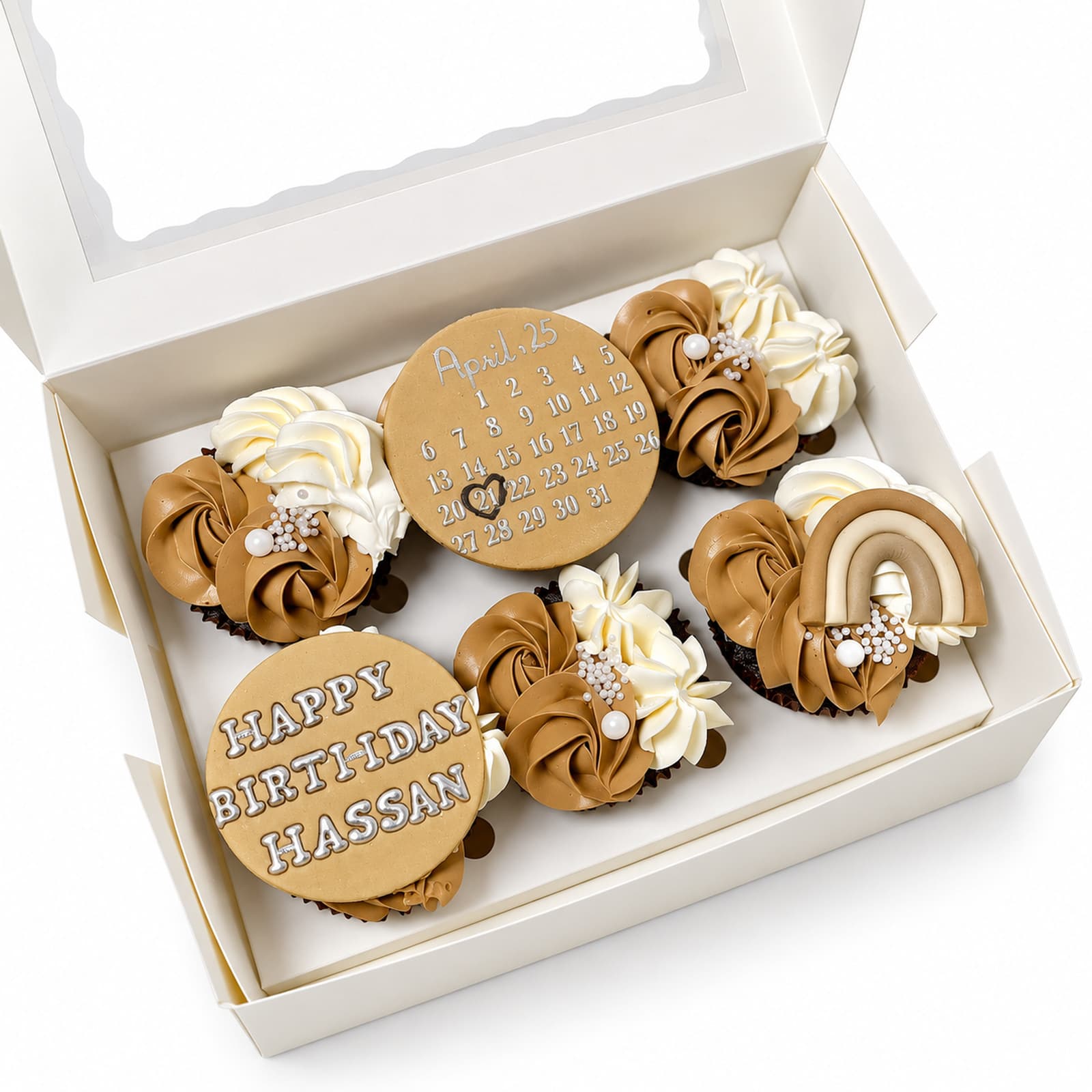 Beige Birthday Cupcake Box